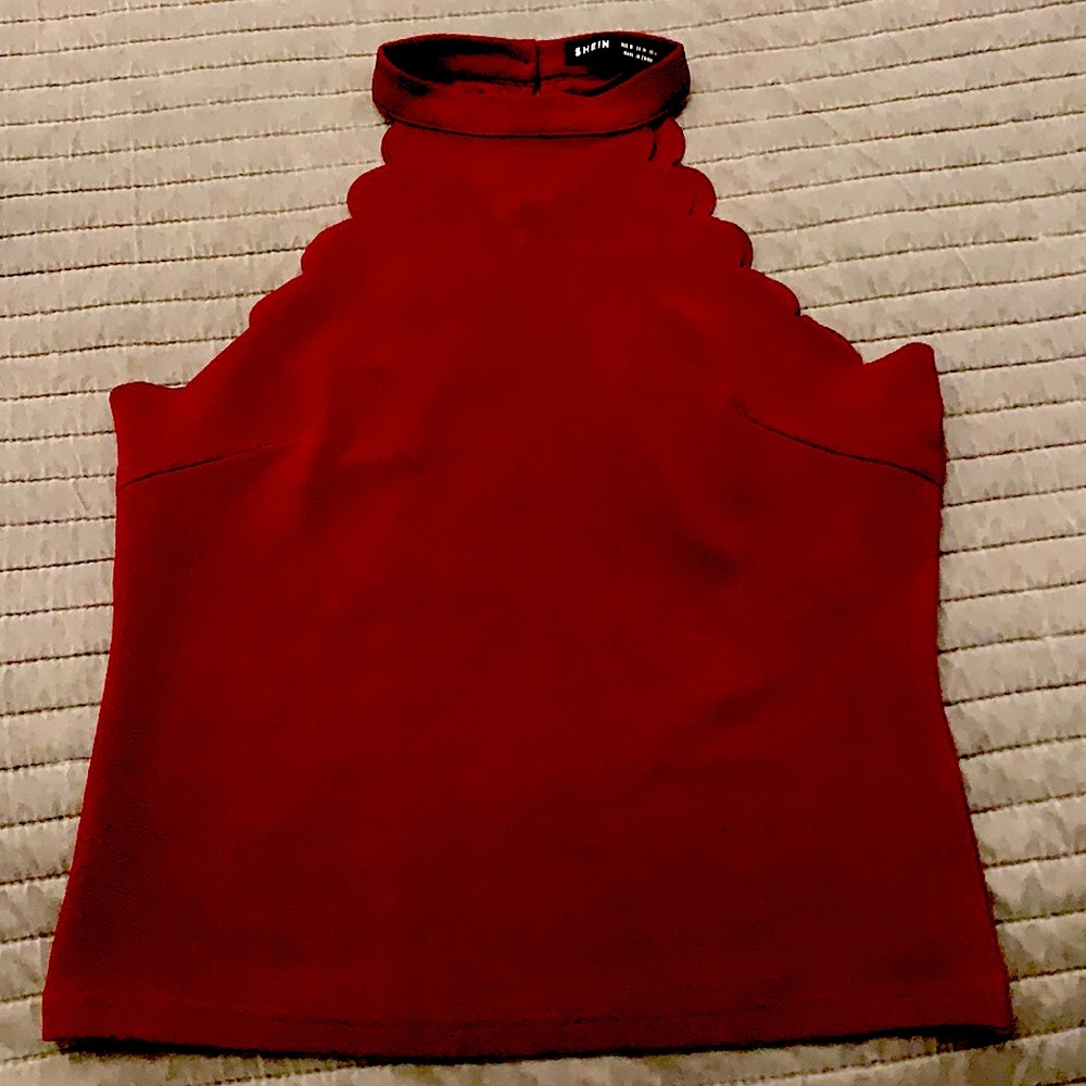 Shein scalloped top. High neck halter button neck.